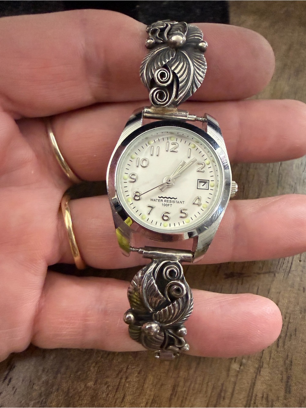 Vintage Navajo style Sterling silver watch w/hand crafted floral/vines